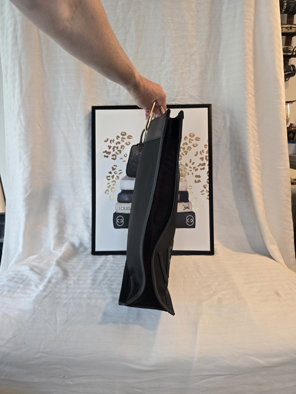 Versace Black Mesh Tote with Gold Handles - Picture 3 of 12